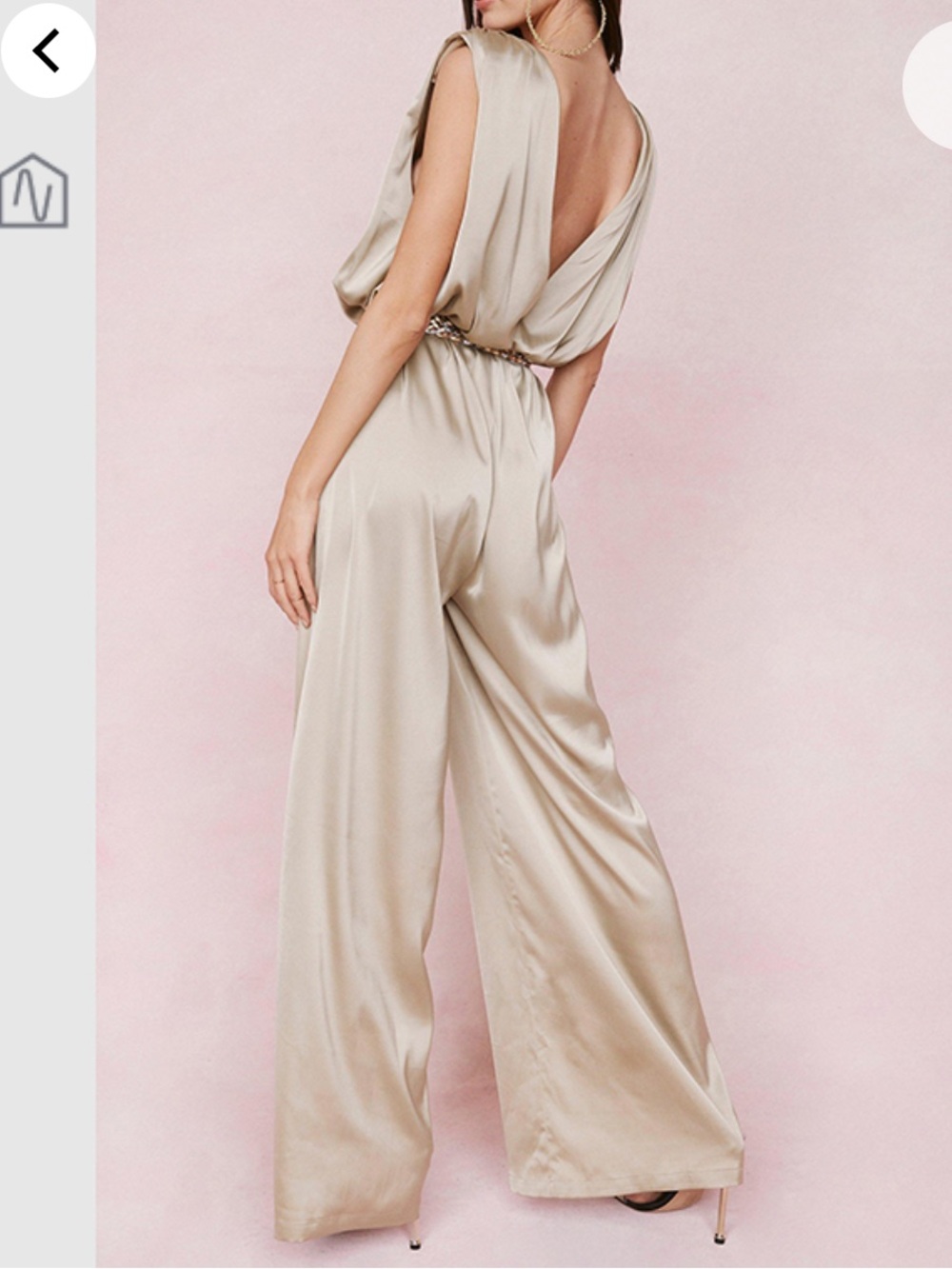Nasty Gal Satin Shoulder Padded Wide Leg Jumpsuit Champagne Size 10 NWT - Picture 2 of 8